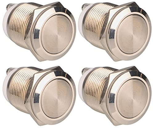 Gebildet 4pcs 19mm 5A/12V/24V/125V/250V Verriegelung Druckknopfschalter Schraubklemmen Edelstahl Metall wasserdichte Schalter(Flachkopf)