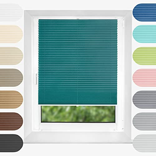 Birrke® Plissee Ohne Bohren Klemmfix 100x120 cm - Fenster Plisseerollo mit Bequemer Oben-Unten Funktion - Plissees für Sonnenschutz und Sichtschutz - Einfache Montage - Emerald Lake, Blau