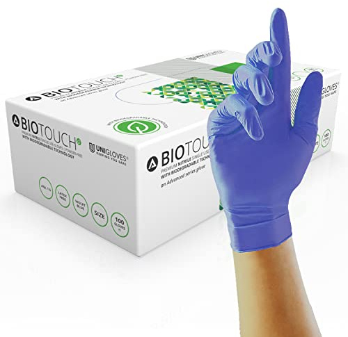 UNIGLOVES BioTouch Nitril-Einweghandschuhe - biologisch abbaubar (GM0082) | vielseitig einsetzbare, medizinische Untersuchungshandschuhe - Box mit 100 Handschuhen, violettblau, Klein