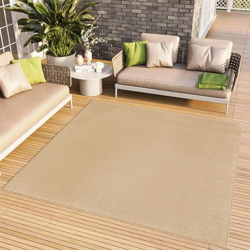 TAPISO Mono Carré Tapis Poil Court Intérieur Design Moderne Beige Motif Uni Tapis Salon Chambre Adulte Salle à Manger Cuisine Résistant Extérieur Oeko-TEX 120 x 120 cm