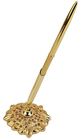 MAGICLULU Golden Bridal Signing Pen with Hollow Round Holder Rotatable Design for Guest Book Signing Weddings and Engagements Elegant Material Accessory for Special Occasions