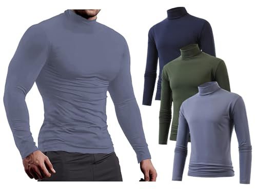 Jamron 3-pack långärmade kompressionsskjortor för män – sport löpning baslager toppar – termiska stoppade halsundertröjor, Armégrön + mörkgrå + marinblå, S