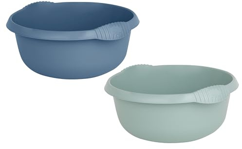 Amazing Combo of Navy + Silver Sage - Large 36cm Circular Round High Grade Plastic Washing Up Bowl Mixing Bowl Basin Wash Tub 10 Litre Capacity Strong & Durable kitchen Sink Tidy Organiser