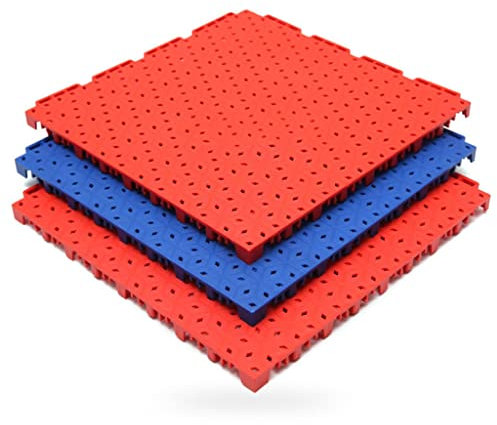 12 Pack Modular Interlocking Cushion Floor Tiles Anti-Slip Bathtub Mats with Drain Holes for Wet Area Pool Bar Patio Balcony (Color : Red, Size : 12 * 12 * 0.7inch) (Red 12 * 12 * 0.7inch)