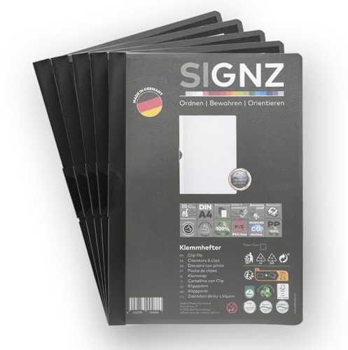 SIGNZ Carpeta DIN A4, 5 unidades, color negro, para hasta 30 hojas, fabricado en Alemania