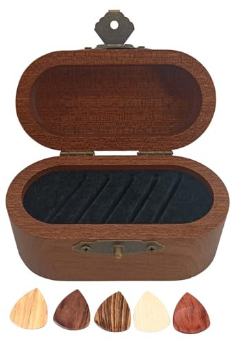 Gitarren Pick Etui, Holz Pick Aufbewahrung, Plektrum Behälter mit 5 Plektren, Musikinstrumenten Zubehör für Akustikgitarre, E-Gitarre, Ukulele(A)