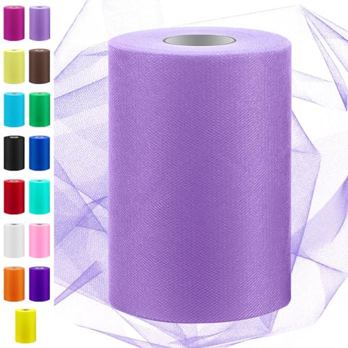 Swpeet 6 pulgadas x 100 yardas tul púrpura claro rollo de tela, bobina de tela cinta de tul, malla de poliéster bobina para bricolaje hecho a mano fiesta de cumpleaños decoraciones de boda Navidad