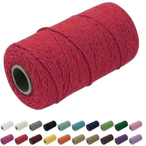 Uiopa Makramee Garn 1.5mm x 100m, Baumwollkordel Farbig Baumwollgarn Geflochten Baumwollseil, Natürliche Baumwollschnur für Wandbehang, Vorhang, Traumfänger, Hängepflanze, Deko (Rot)