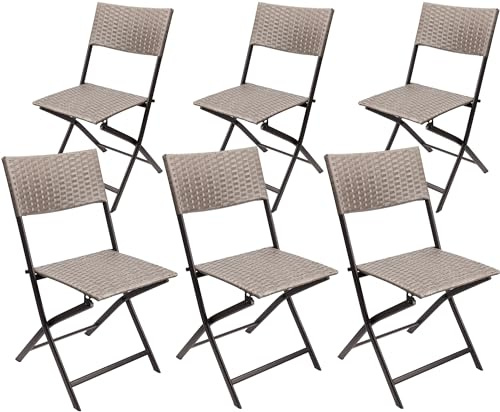 BRUBAKER 6er Set Gartenstuhl Toskana - Polyrattan Klappstuhl | Wetterfest und robust - Balkonstuhl klappbar - Campingstuhl für Garten Balkon Terrasse - Camping Stuhl - Grau Braun