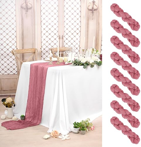 Pesonlook 8 Stück Käsetuch Tischläufer Staubige Rose Lang, 90 x 300 cm | 3 m lang, Rustikaler Gaze Stoff Boho halbtransparent Hochzeits Seihtuch Tischläufer für Hochzeit, Party, Brautparty，Bankett
