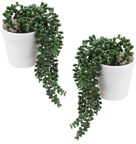 PATIKIL Artificial Succulents, 2Pcs Hanging Artificial Succulents Plant Fake Faux Flower in White Pot for Garden Home Hanging Decorations Arrangement Craft