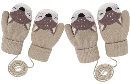 Alxad 2 Paar Baby Kinder Handschuhe Fäustlinge Winter Warme Dicke Gestrickte Cartoon Fausthandschuhe Halshandschuhe Strickhandschuhe für Mädchen Jungen 1-4 Jahre