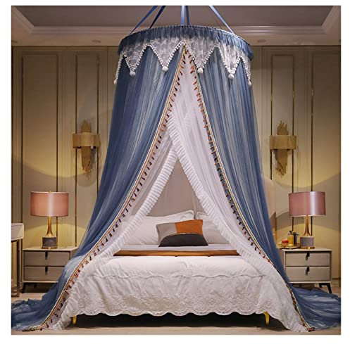 Faltbares Moskitonetz-Bettdach, tragbares Reisenetz für Einzel-/Doppelbett, Campingzeltnetz (Farbe: Blau, Größe: 2,0 m Bett)