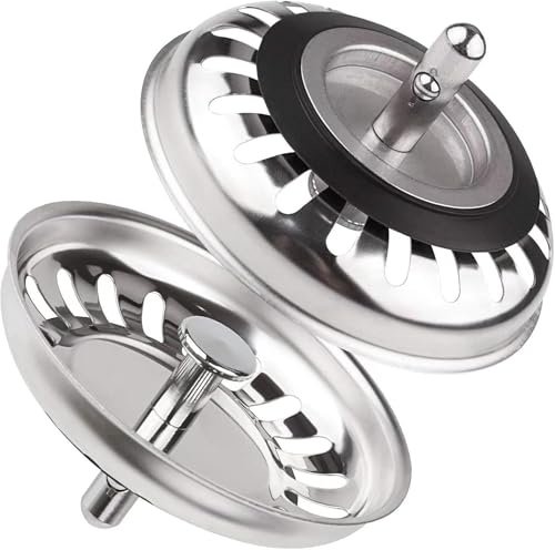 Lot de 2 bondes d'évier de rechange en acier inoxydable pour évier de cuisine, double fonction pour déchets alimentaires/attrape-cheveux, diamètre du trou d'évier britannique 83 mm