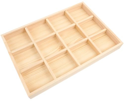 YARNOW Vassoio Porta Gioielli in Legno, Organizer Multiuso Con 12 Scomparti, Design Elegante Per Collane, Anelli, Perline E Accessori, 35x24x3.5 Cm