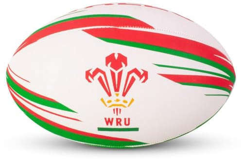 Wales Rugby Officially Licensed Ball - Durable Synthetic Rubber, Red, Green & White Rugby Ball - Licensed Size 5 Rugby Ball with Pebbled Surface, Latex Bladder