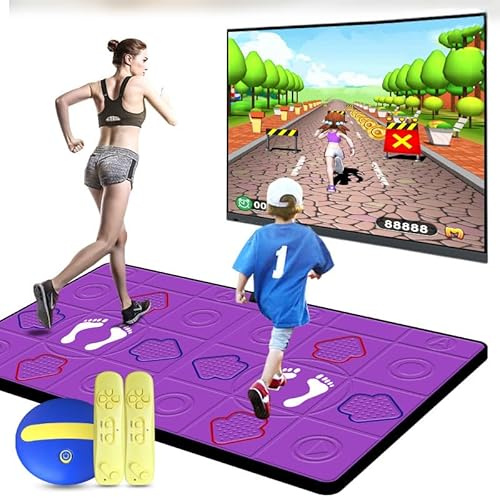 Juegos de tapete de Baile Musical, tapete de Baile Doble con Controlador inalámbrico, Viene con 2 Controladores inalámbricos, 200 Juegos, más de 100 MV y 42 Juegos de aeróbicos de Yoga
