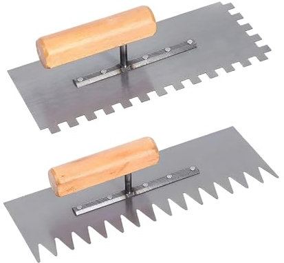Eiflayn Zahnspachtel,2 Stück zahnkelle(10mm Vierkantzähne + 26mm Spitze Zähne),glättkelle edelstahl mit Ergonomisch Griff,kelle für großflächige Glättearbeiten(270x110mm)
