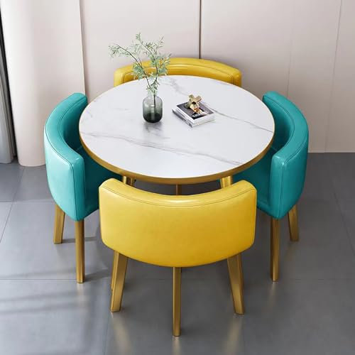 Runder Konferenztisch und Stuhl-Set, 5-teilig, runder Esstisch-Set für Küche/Esszimmer, 1 Tisch und 4 Stühle, 80 x 74,9 cm, Frühstücksbar-Möbel-Set #24
