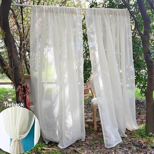 RunFar shop Boho Vorhänge Gardine leinenoptik 2er (B130xH200cm) CurtainBeige Vintage Gardinen Stangendurchzug Voile Curtains Leinen Vorhänge für Wohnzimmer Schlafzimmer Moderne landhausstil deko