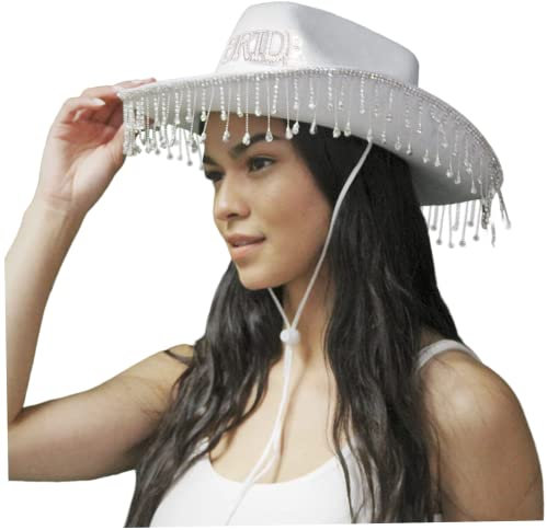 Cowgirl Hut Western Braut weißer Cowboyhut Breiter Rand -Strass -Quasten -Hut Frauen Sommer Beach Sonne Cowgirl Hut, weißer Cowboyhut, Brauthut, Disco Cowboy Hut, Braut Cowboy Hut