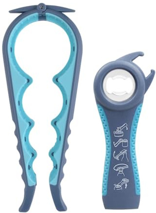 2 Pack Jar Openers - 5 in 1 Bottle Opener Kit, Non-Slip Can Opener, Ring Pull Can Open Kit, Multi Function Kitchen Accessory for Weak Hands, Elderly