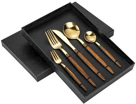 Ensemble de Couverts en argenterie, 5/20/30/40/50/60 pièces, Couteaux à Grain de Bois pour la Maison, Couverts créatifs, fourchettes et cuillères, Coffret de Vaisselle en Acier ino