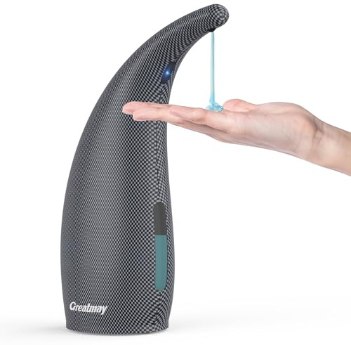 Greatmay Automatic Soap Dispenser, with 4 Adjustable Levels, Electric 300 ml Non-Contact Battery Operated Soap Dispenser with Sensor, IPX6 Waterproof for Bathroom, Kitchen (Blue Checked)