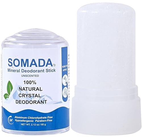 SOMADA Crystal Deodorant Stick - Piedra de Alumbre - Alum Stone 2.12oz/60g - Travel Size - 100% Natural Alum Salt Stone Rock - Unscented Mineral Rock