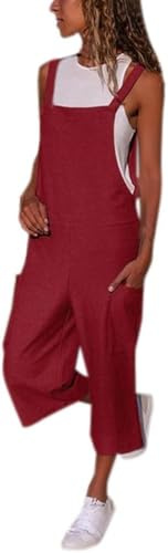 Generico Tute da Donna Monopezzi e Tutine da Donne Salopette Estiva Pantaloni Estivo Spiaggia Pagliaccetto (IT, Testo, L, Regular, Regular, Rosso)
