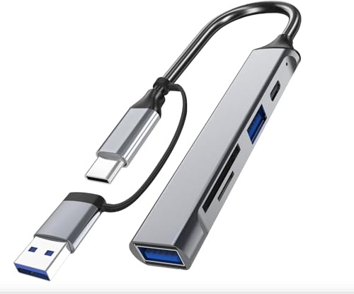 Hub USB c, 2 en 1; 5 Ports USB 3.0 Hub vers câble Adaptateur Multiport OTG Hub, Lecteur Cartes SD/TF, Port USB C, Compatible avec Macbook Pro/Air/IPad/Tablettes/Smartphones.