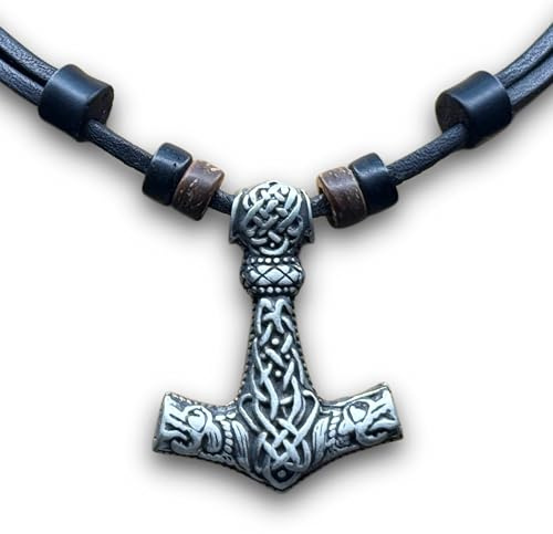 HANA LIMA Thorshammer Lederhalskette Herrenkette Damenkette Lederkette Halskette Thor Hammer Mjölnir Surferkette