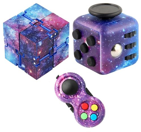 3 Pcs Fidget Toys, Fidget Toys For Kids, Fidget Cube, Infinity Cube, For Adults & Kids, Silent Plastic Fidgets With Multiple Manipulation Features