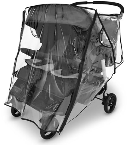 Regenschutz Kinderwagen Transparent Doppelt, Regenschutz Buggy Allgemein mit Lüftungsschlitze, Kinderwagen Abdeckung Wasserdicht Regen Wind Schnee für Zwillingskinderwagen