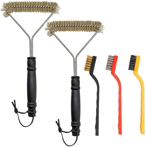 5 Stück Grillbürste Messingborsten, Messingbürste Grill, Grillbürsten Extra Wärmedämmung Griff, Messing Grillbürste für Gussrost Set für Gasgrill Holzkohlegrill Kugelgrill und Grillrost