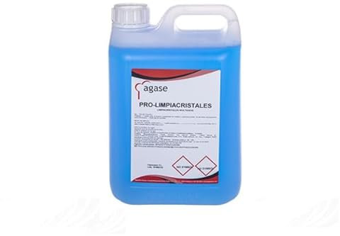 AGASE PRO Limpiacristales Profesional Multiusos 5 Litros, Líquido Potente para Cristales, Ventanas, Coche, Limpiaparabrisas, Limpiador Eficaz para Uso Profesional, Envase 28x18x13cm
