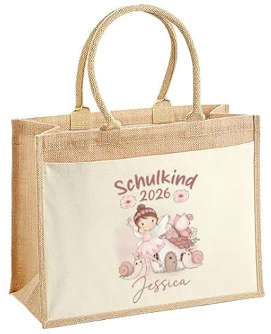 LIEBTASTISCH - Personalisierte Jutetasche für Kinder mit Namen - für Mädchen - Geschenkidee - Einschulung - Prinzessin - Schultüte - 2026
