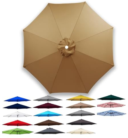 Round Patio Umbrella Replacement Canopy, Parasol Top Cover for 6/8 Ribs, Outdoor Market Pool Beach Sunshade Cloth, 6.6/7.5/8.2/9.8/11.5/13.1ft, Waterproof, Lightweight(Khaki,6 Ribs 300cm)