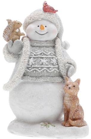 Garneck European Style Resin Christmas Snowman Figurine with Blue Grey Yarn Hat and Dog Animal Decor Sturdy Xmas Desktop Ornament for Holiday Tabletop Display and Party Gift