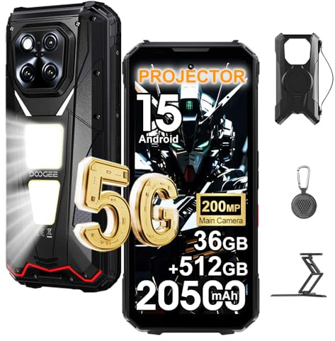 DOOGEE V MAX Play 5G Projektor Outdoor Smartphone ohne Vertrag, 36GB+512GB(2TB) 20500mAh(45W) Robustes Handy, 200MP+32MP, 6.78”FHD+120Hz, 1200LM Campingleuchten, IP68/Dual SIM/OTG/NFC/Stand/Speaker