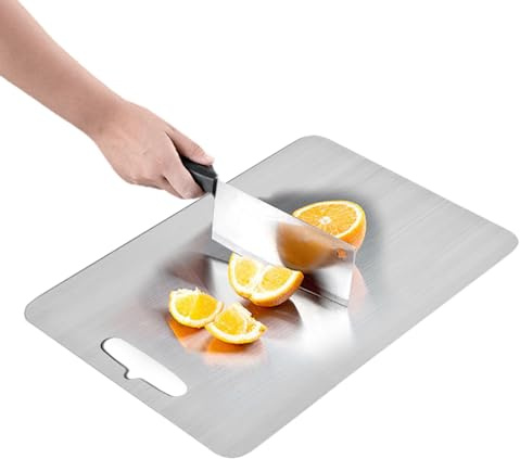 Titanium Cutting Board - 304 Stainless Steel Lightweight Chopping Block Design | Durable Camping Cuttingg Board With Scratch-Resistant | Travel Cutting Boardd For Outdoor Kitchen, Hiking