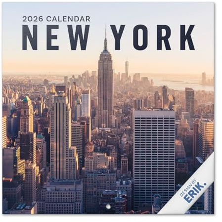 Grupo Erik - Calendrier 2026 Mural New York - Calendrier Mural 2026 Mensuel │ Idee Cadeau : Calendriers Muraux │ De Janvier à Décembre : Espace pour notes et Illustrations décoratives (30x60 cm)