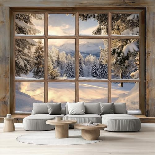 Tyafsgvqo Tapete Schlafzimmer 3D Effekt Wald, Selbstklebende Tapete Vintage | Bauernhaus Vliestapete Fototapete Winter Natur Landschaft Küchentapete Wandtapete Wohnzimmer Kinderzimmer 150x105 cm