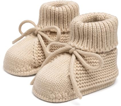 Meckior Baby Booties Newborn First Walkers Cozy Shoes Warm Hand Crochet Knit Soft Socks for Infant Boy Girl