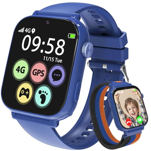 AXYWINBO Kids Smart Watches for Boys Girls 4g GPS Call Text-Smart Watch for Kids Game Camera Pedometer Alarm Clock Calculator-Kid Watches Gifts for Boys Girls 4-12 Blue