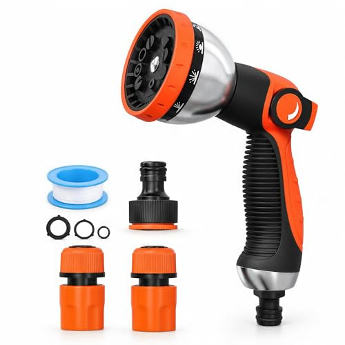 Pistola de Riego de Jardín con 10 Modos Ajustables,Pistola de Agua a Presión para Manguera,Ideal para Limpieza de Autos,Riego de Jardín y Césped, Amarillo