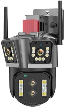 GUYSGNX Telecamere di sicurezza, Telecamera IP 8K 16MP PTZ a quattro lenti con tre schermi Zoom 10x di sorveglianza sicurezza video wireless CCTV 4K 8MP for esterni per uso esterno(16MP NO SD Card)