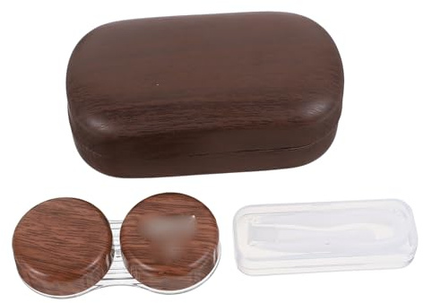 TIKODIDA Vintage Faux Leather Case Box, Large Diameter Double Compartment Leakproof Storage Holder in Dark Brown for Travel and Daily Eye Care