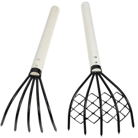 Toddmomy Rastrillo para Almejas de Hierro 2piezas, Herramienta para Excavar Mariscos Mango Largo, Adecuado para Jardinería y Caza en Tierra y Playa