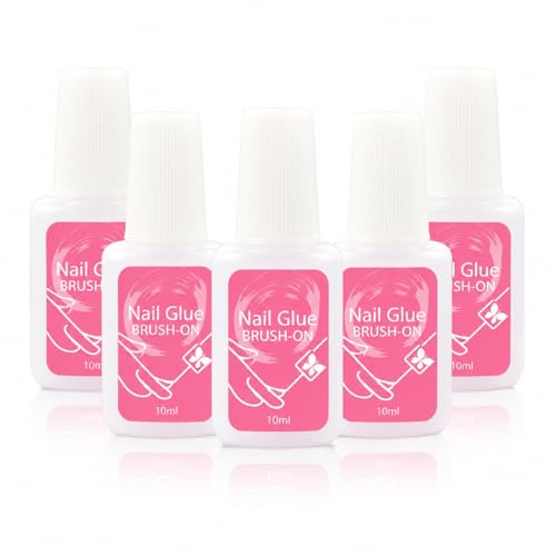 Virellay 5 Stück Nagelkleber Für Kunstnägel - Pink Extra Stark Nail Glue Pinsel On Nagelkleber Für Tips, Press On Nails Und Gel Nägel